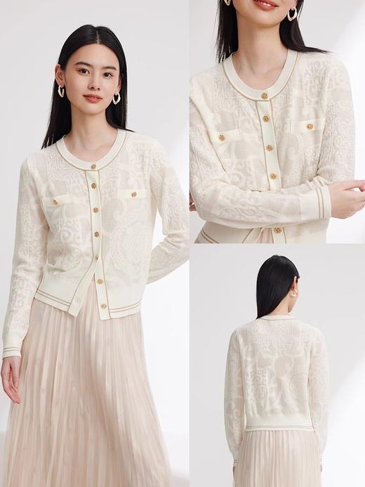 [顺丰包邮]雅莹同款21913新品绵羊毛撞色小香风暗纹提花针织开衫91 商品图2