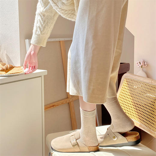 【一袜两穿，少女感满满】纯棉堆堆袜子女秋冬无骨中筒袜，软糯舒适吸汗透气，纯色直板袜休闲百搭长筒袜QQ 商品图3