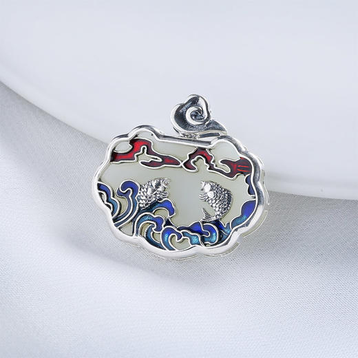 【宏艺珠宝】双鱼戏水·银s925和田玉挂坠 商品图3