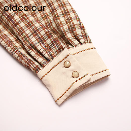 oldcolour格子连衣裙高腰减龄时尚气质长袖中长裙女DN13103008 商品图4