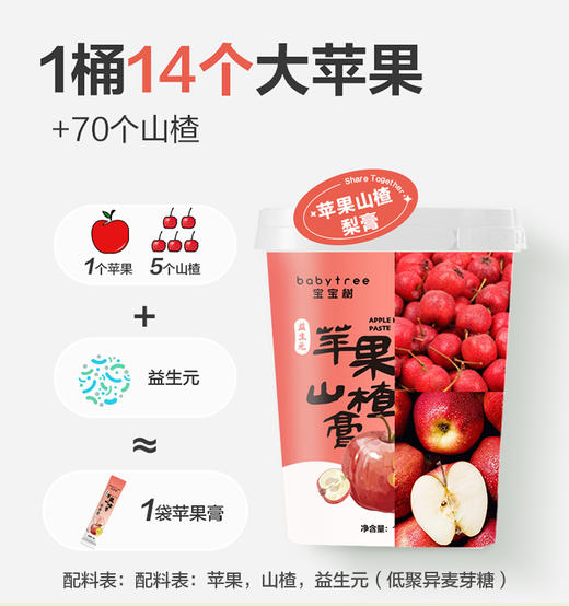 【3件起拍 | 单件不发货】宝宝树 益生元金桔鲜橙梨膏 / 益生元莱阳梨膏 / 益生元苹果山楂膏 14条/桶 商品图4