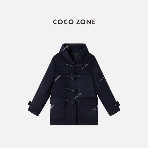 COCO ZONE 设计感排扣呢子外套女士保暖连帽上衣CC2C2155 商品图0