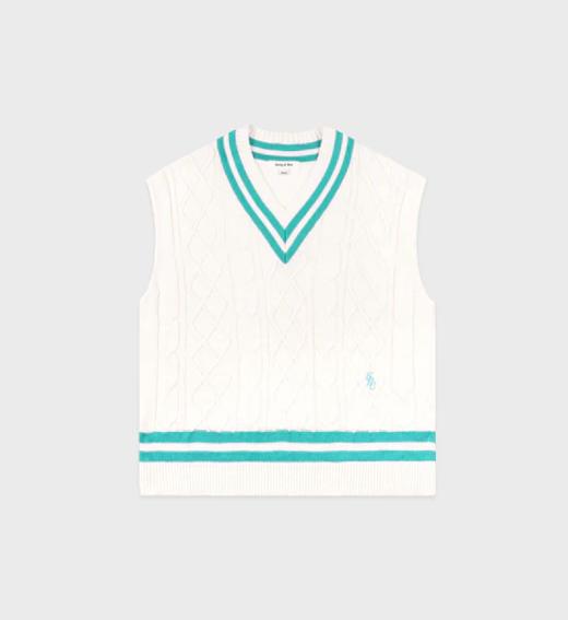 Sporty & Rich - SRC Cableknit Vest - Off White/Caribbean - 女装 - 背心 - 椰奶白 商品图0