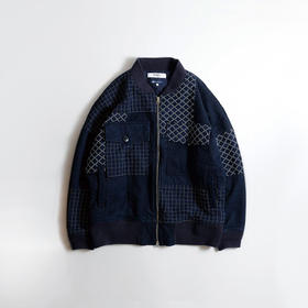 FDMTL PATCHWORK POCKET JACKET RINSE 刺子蓝染拼接棒球夹克外套