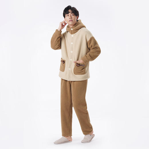 都市丽人都市锋尚睡衣亲情蜜语长袖泡芙绒厚男士法兰绒套装FHT9A7 商品图2