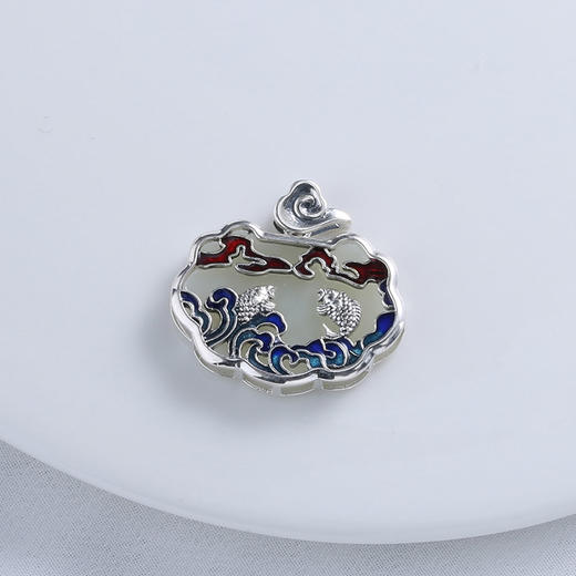 【宏艺珠宝】双鱼戏水·银s925和田玉挂坠 商品图0