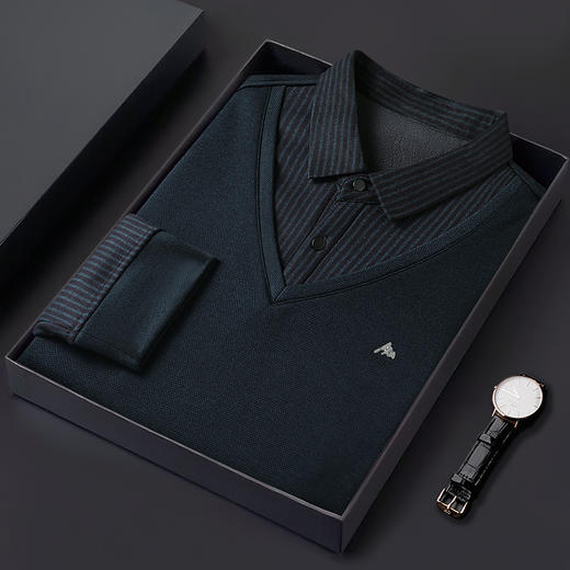 【加绒】【新款DWP】大依优型大码假两件长袖T恤衬衫领卫衣男装加肥加大体恤大号上衣胖子商务休闲 商品图4