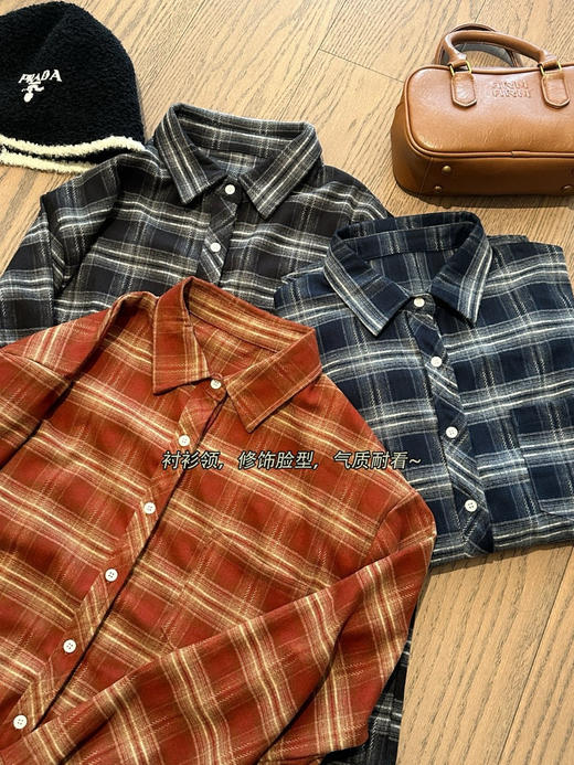 河智苑明星同款！加厚磨毛秋冬格子衬衣 商品图8