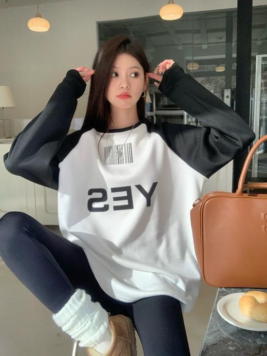 【YW】无忧购韩系ins休闲百搭宽松显瘦印花220g纯棉插肩长袖T恤（截单7天后发货） 商品图2