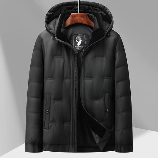 【皮羽绒】【可拆卸帽】【新款DTX】大依优型大码羽绒服皮夹克PU外套加肥加大肥佬休闲上衣男士胖子秋冬 商品图0