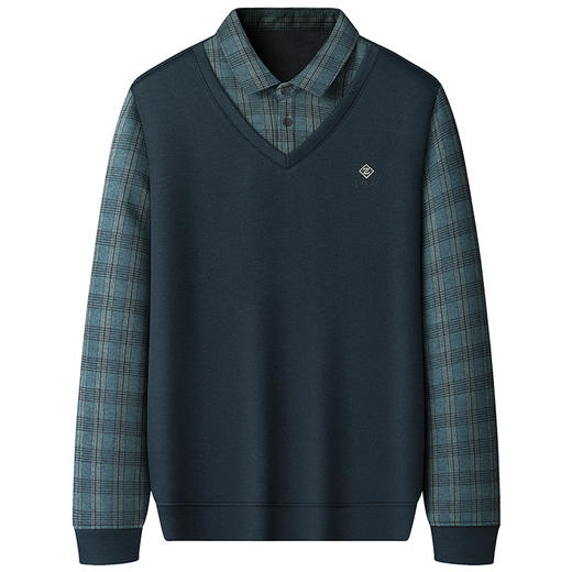 【加绒】【新款DWP】大依优型大码假两件长袖T恤衬衫领卫衣男装加肥加大体恤大号上衣胖子商务休闲 商品图0