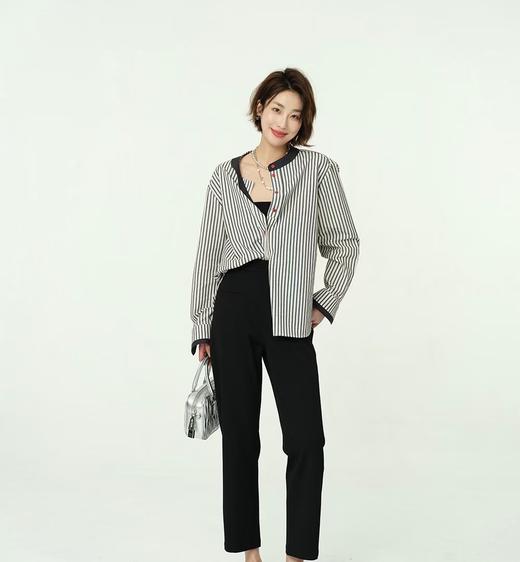 QG8587#红色纽扣条纹衬衫 商品图0