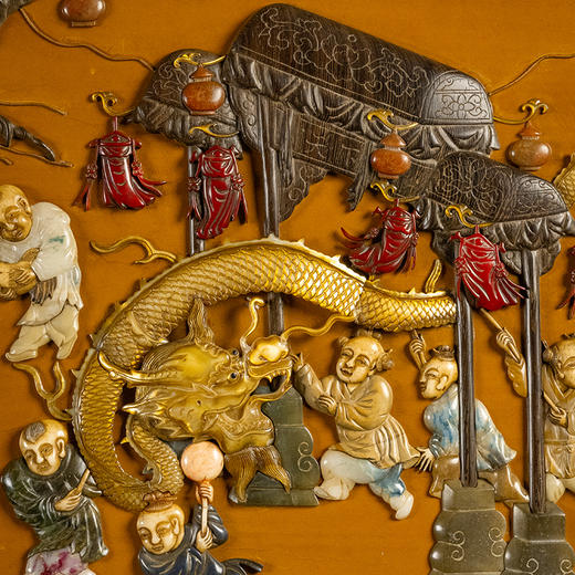 清 红木镶漆地百宝嵌婴戏图插屏 商品图2