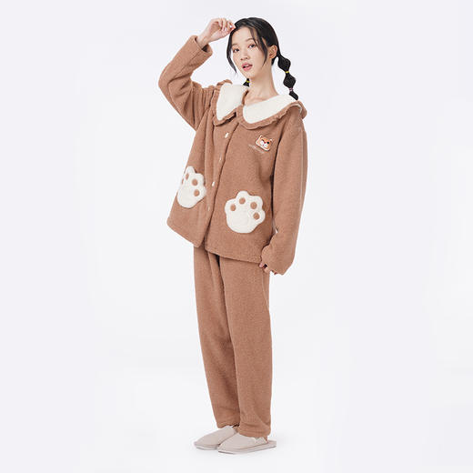 都市丽人睡衣生活家居长袖家居服仿半边绒厚女士半边绒套装LHT1P7 商品图2