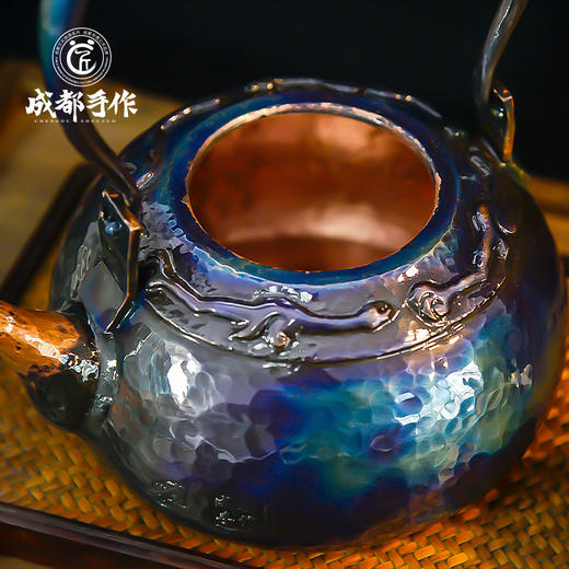 成都手作【李小毛梦幻系列提梁铜壶 】定制款铜茶壶 梦幻金沙铜/梦幻金沙蓝 两色可选  手工茶壶烧水壶 复古功夫茶壶【非物质文化遗产】【手工匠制】 商品图2