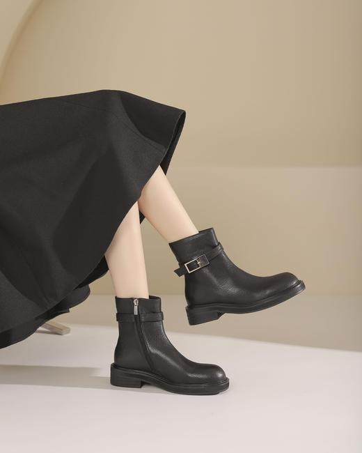 westory2024年秋冬新款优雅风平底粗跟百搭短靴切尔西S24DS84761 商品图4