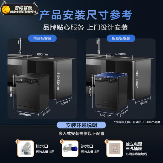 的（Midea）14套嵌入式洗碗机RX600Max 105℃热风烘干+升降碗篮 一级水效 三星消毒分层洗 商品图0