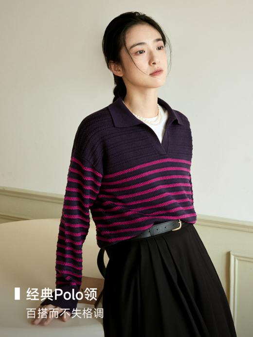 立体间色条纹POLO毛衫FCE3WST055 商品图2