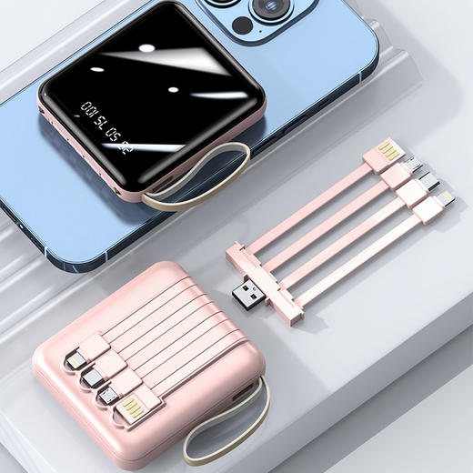 【身材小巧！全镜面充电宝】迷你充电宝自带线大容量镜面屏便携移动电源礼品，既能当手机支架，又能给手机充电。ry 商品图10