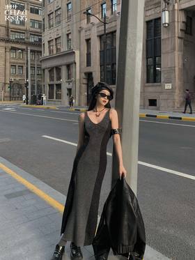 修身羊毛吊带连衣裙