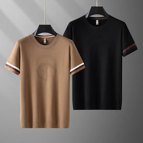 【新款DG】大依优型大码圆领毛衣短袖针织衫毛衫休闲加肥加大男士胖子大码内搭上衣打底衫