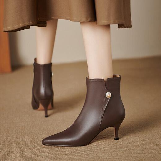 【预售5天】法式小短靴及踝靴尖头细跟侧拉链小跟靴优雅气质中跟时装靴YS&YSX7077 商品图2
