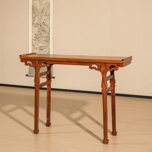 二十世纪 黄花梨插肩榫如意云纹一块玉翘头案 商品图4