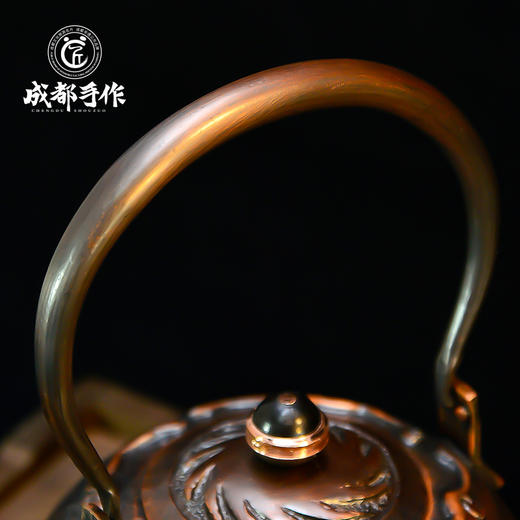 成都手作【李小毛梦幻系列提梁铜壶 】定制款铜茶壶 梦幻金沙铜/梦幻金沙蓝 两色可选  手工茶壶烧水壶 复古功夫茶壶【非物质文化遗产】【手工匠制】 商品图9