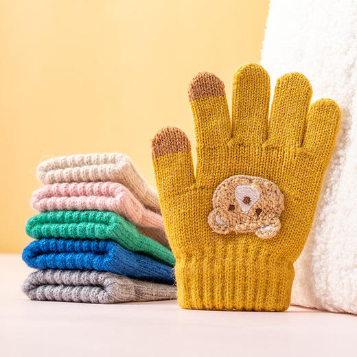 【儿童手套秋冬季新款】男童女童卡通熊 防寒保暖宝宝五指毛线针织手套  商品图2