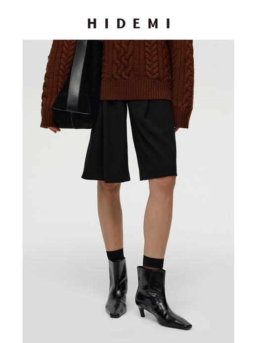 HIDEMI 极简中低腰可再生斜纹中厚款中低腰双压褶阔腿中裤  黑色/深灰色 商品图9