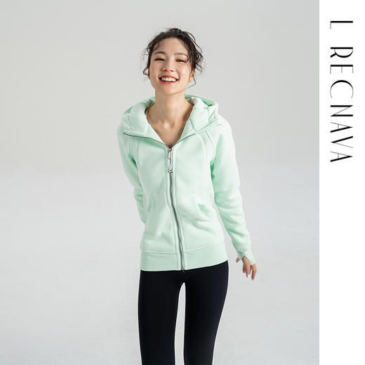 L RECNAVA [加绒卫衣] 长款拉链连帽加绒外套 全拉链方便穿脱 加宽螺纹下摆 带拇指扣 显瘦保暖 商品图6
