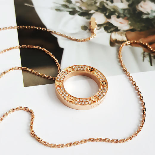 【95新】Cartier卡地亚LOVEB722452718K玫瑰金满钻大圆饼LOVE项链女士190924TJ03 现售价：38500 商品图6