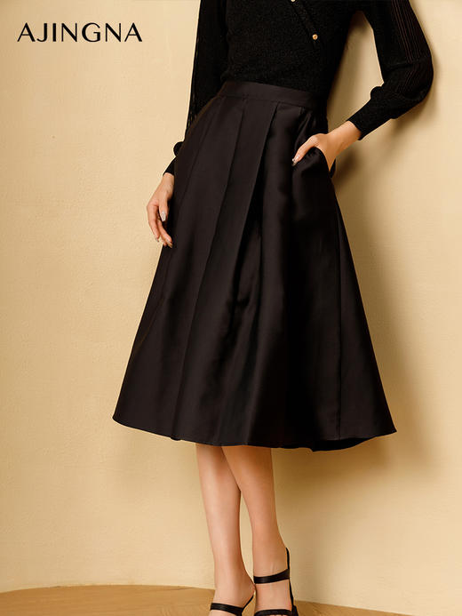 【商场同款】阿菁娜2024秋季新款经典裙王丝质半裙A29Q113062 商品图4