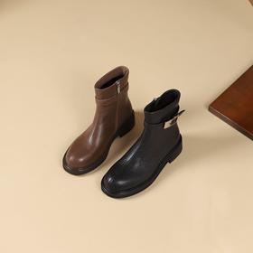 westory2024年秋冬新款优雅风平底粗跟百搭短靴切尔西S24DS84761