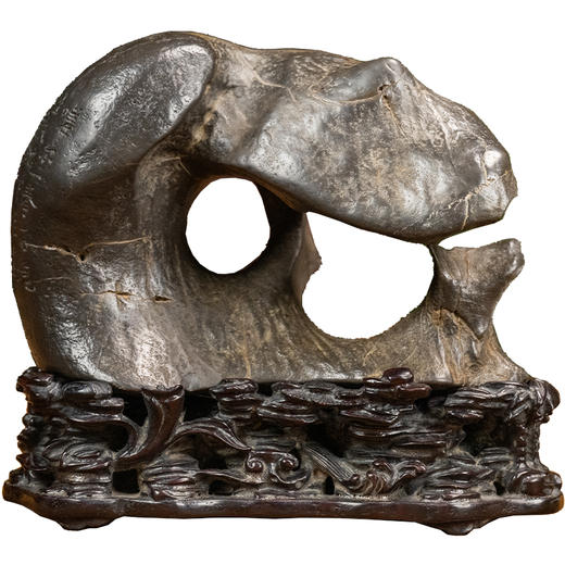 清 灵璧石诗文文房赏石（红木座） 商品图5