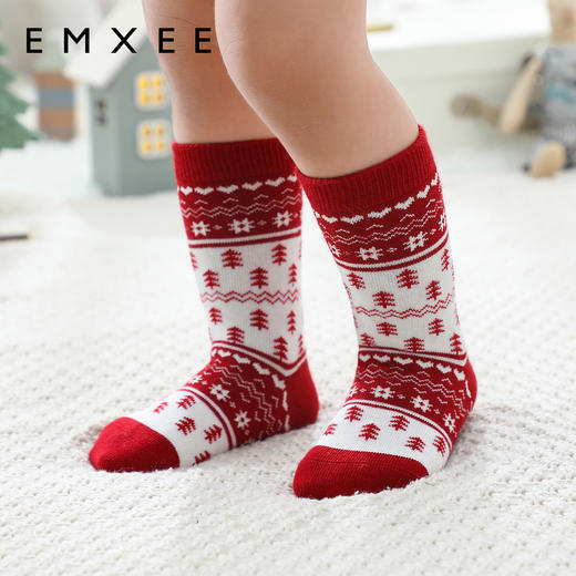 【母婴服配】EMXEE嫚熙儿童袜子秋冬款保暖婴儿毛圈圣诞袜男女童宝宝中筒袜子 商品图6