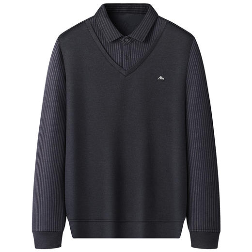 【加绒】【新款DWP】大依优型大码假两件长袖T恤衬衫领卫衣男装加肥加大体恤大号上衣胖子商务休闲 商品图2