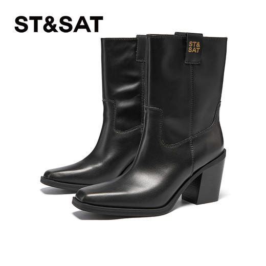 星期六复古方头潮流粗跟西部牛仔靴SSC4116421 商品图6