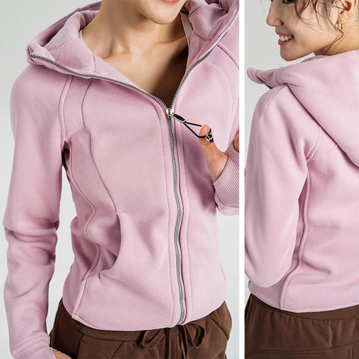 L RECNAVA [加绒卫衣] 长款拉链连帽加绒外套 全拉链方便穿脱 加宽螺纹下摆 带拇指扣 显瘦保暖 商品图2