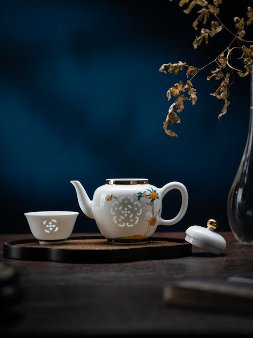 富玉 | 景德镇玲珑瓷组合功夫茶具 柿柿如意10头茶具 商品图4