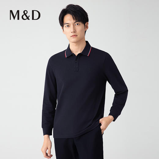 【名盾】撞色长袖Polo衫，新疆长绒棉混纺，透气舒适，柔软不易变形M0CL11694A 商品图1