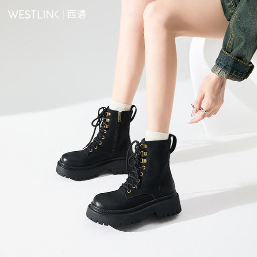 西遇工装马丁靴女2025新款秋冬复古英伦风短筒靴子增高厚底大黄靴D3747709 商品图1