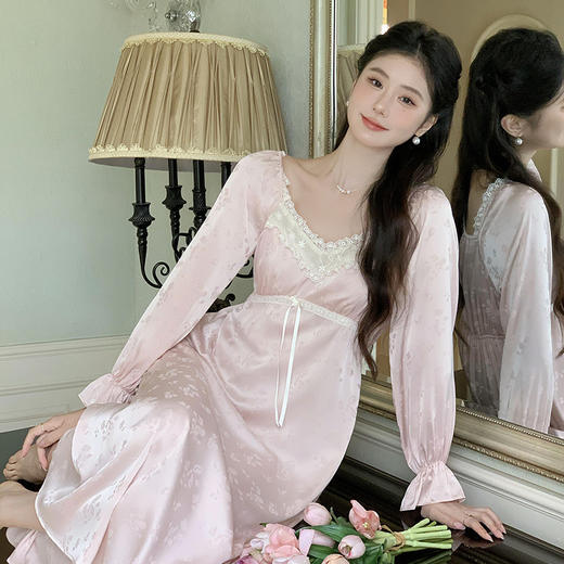 【秋冬严选❗️超仙法式长袖睡裙】自带胸垫，免穿内衣文胸垫，超舒服❗️睡衣新品长款冰丝公主风睡衣薄款可外穿家居服 商品图3
