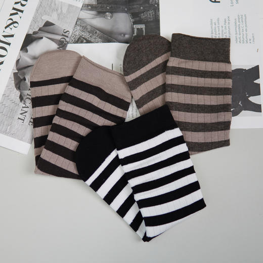 女【2双装 6双6折】丨女士秋冬中筒袜堆堆袜中长筒棉袜条纹袜子女袜【2422207】 商品图2