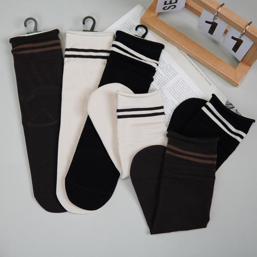 女【2双装 6双6折】丨女士秋冬中筒袜堆堆袜中长筒棉袜双条纹袜子女袜【2422206】 商品图2