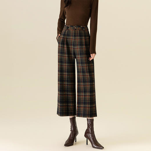 【高货xg】全新升级【铂金会员174/天猫229/差价55】(13618) 洛诗琳秋冬新款高腰阔腿垂感羊毛呢休闲直筒加厚格子裤 商品图0