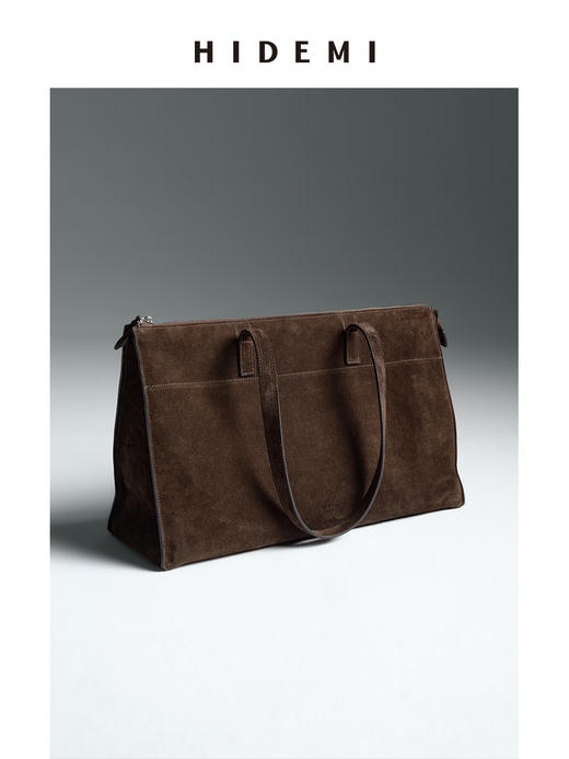 HIDEMI 进口麂皮极简几何设计感肩带多背式公文包 深摩卡棕/黑色 商品图14