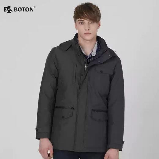 波顿男士黑色白鸭绒羽绒服中长棉服外套MC732518 商品图1