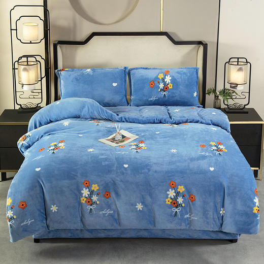 冬季【a类加厚牛奶绒四件套】牛奶绒被罩床单三件套机洗 中老年床单套装被套 商品图2