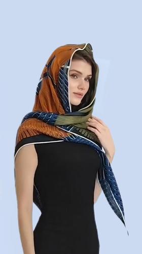 优品堂【逐光】三角形真丝+羊绒围巾披肩两用